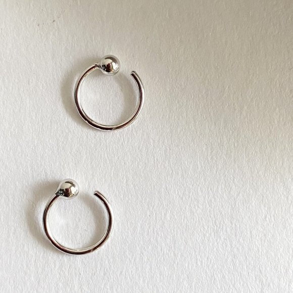 SILVER BALL HUGGIE HOOP EARRINGS - Picture 1 of 5